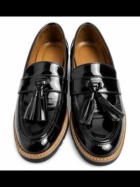 Franco Sarto Black Patent Tassel Loafers